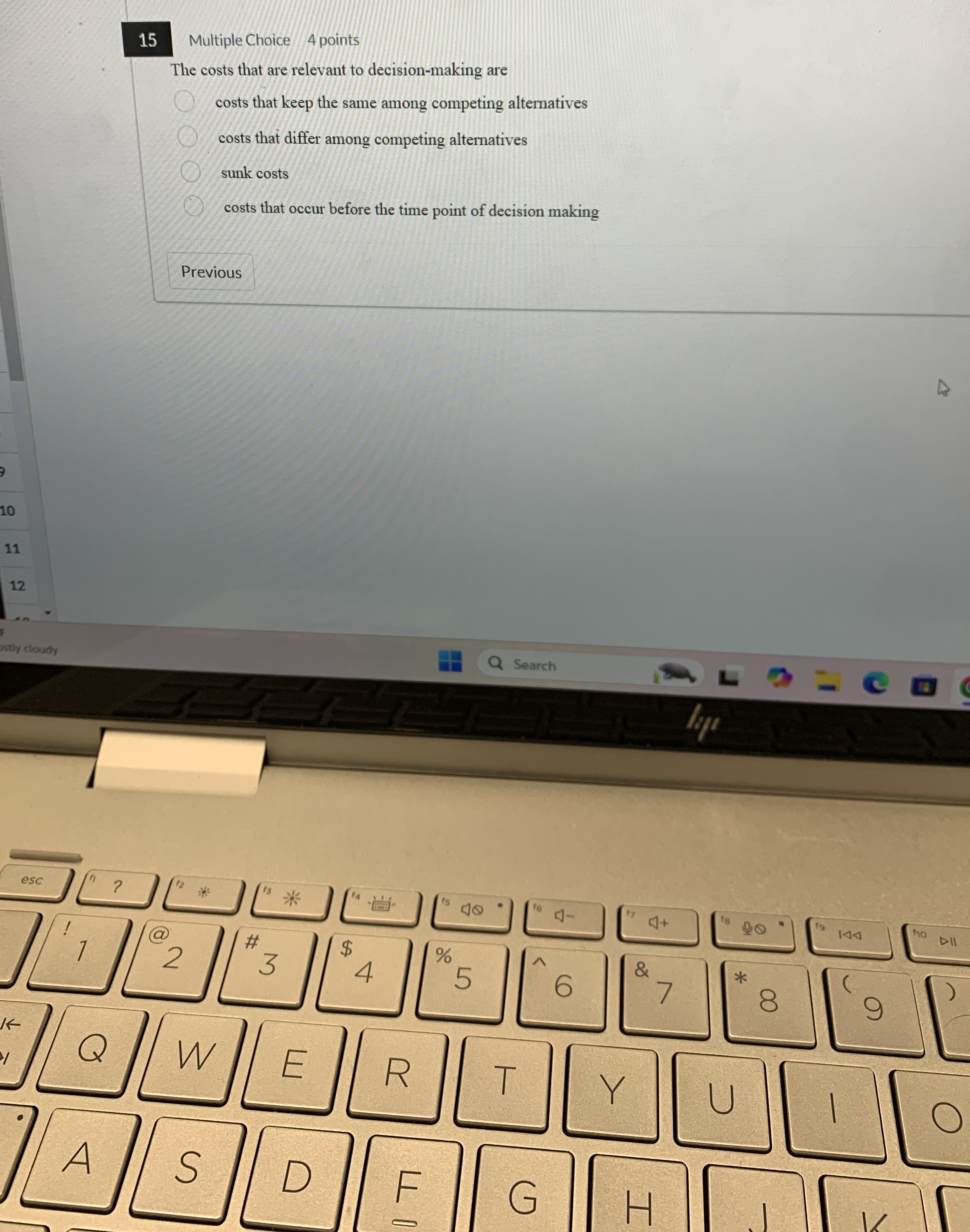 1 5 Multiple Choice 4 points The costs that are