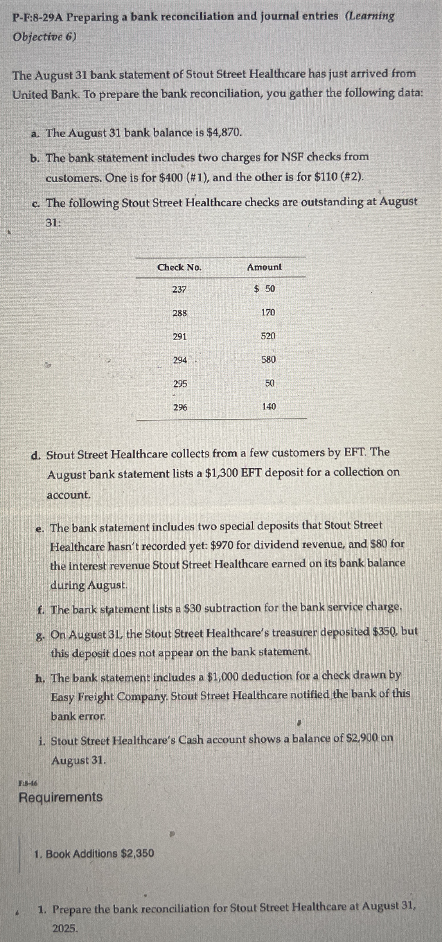 P - F: 8 - 2 9 A Preparing a bank reconciliation