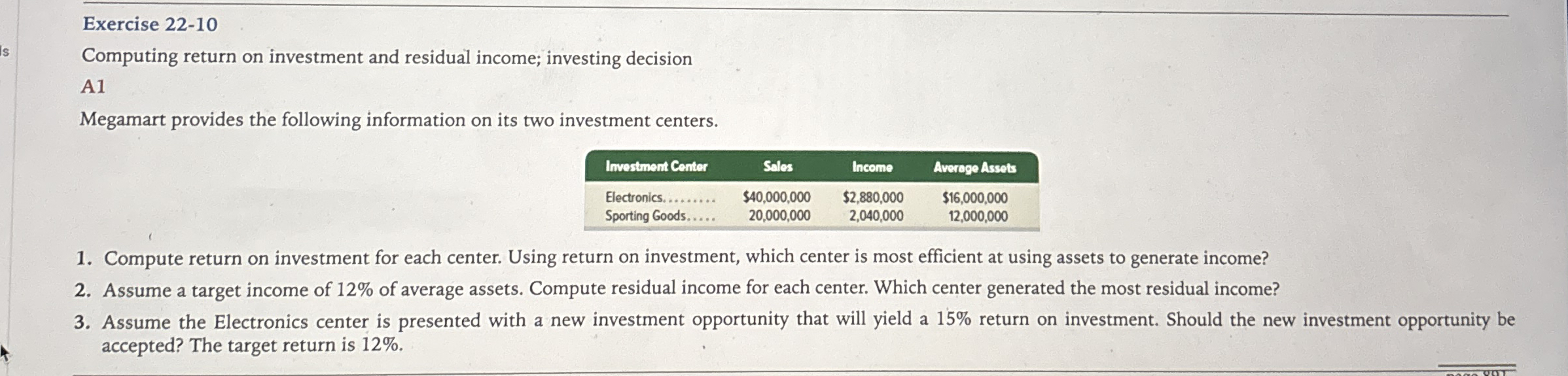 Exercise 2 2 - 1 0 Computing return on investment