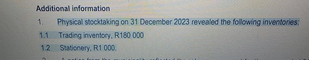 Additional information Physical stocktaking on 3