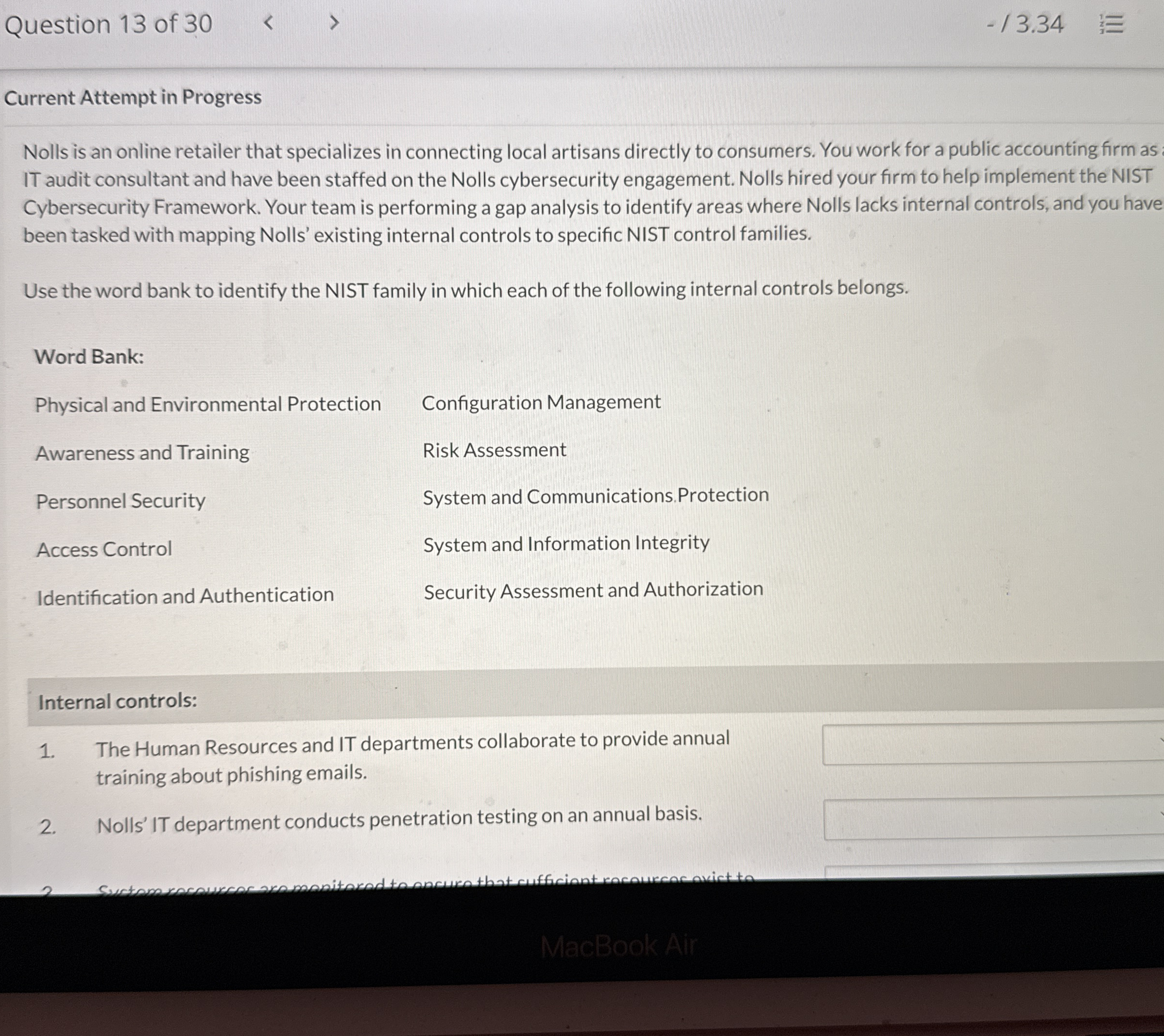 Question 1 3 of 3 0 - / 3 . 3 4 Current Attempt