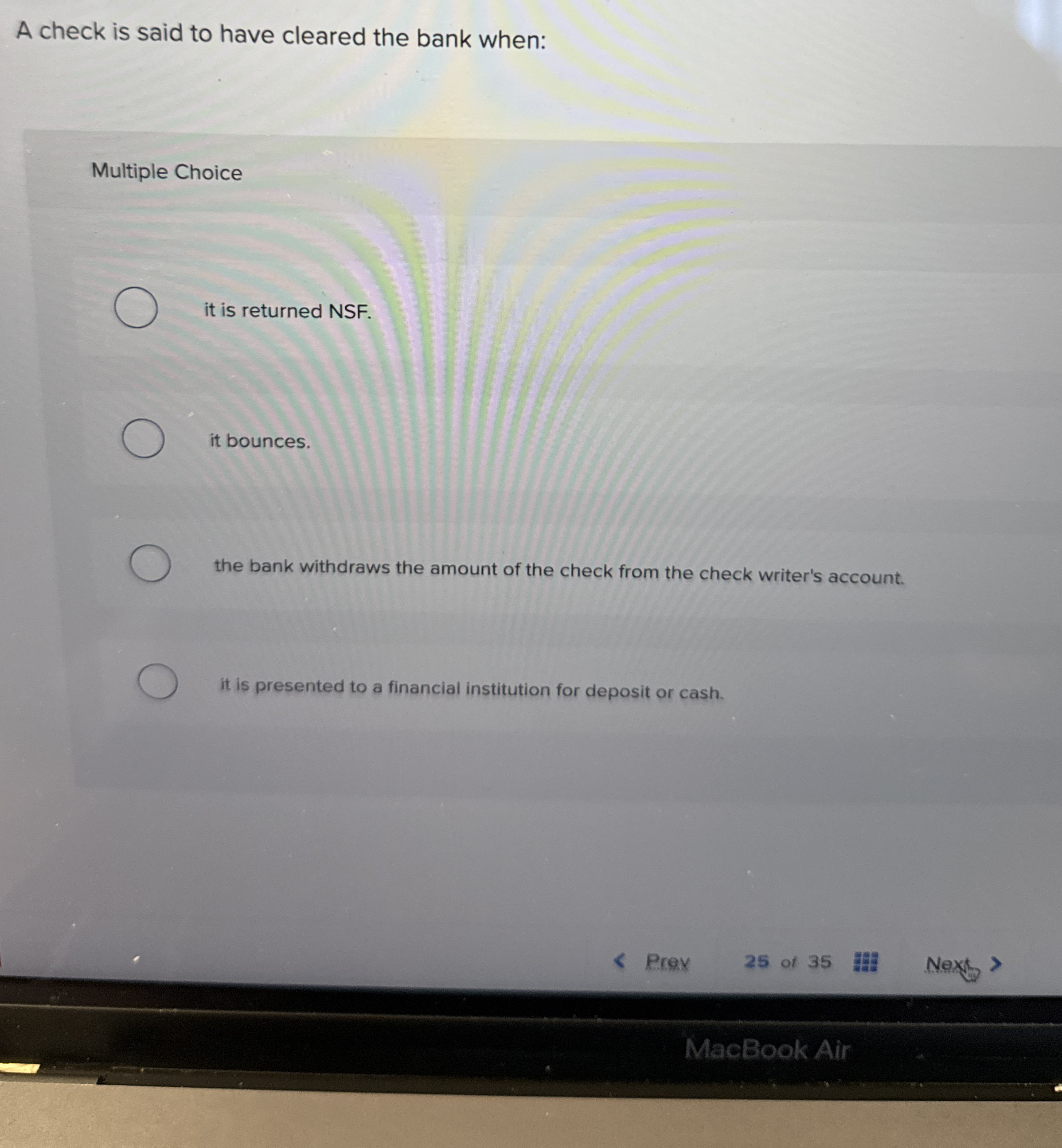 A check is said to have cleared the bank when: