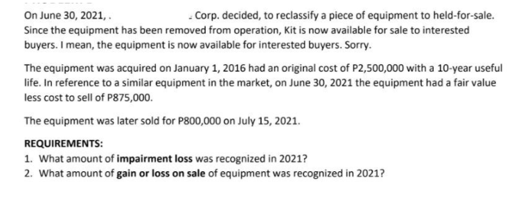 Urn June 30, 2021, . .- Corp. decided. to