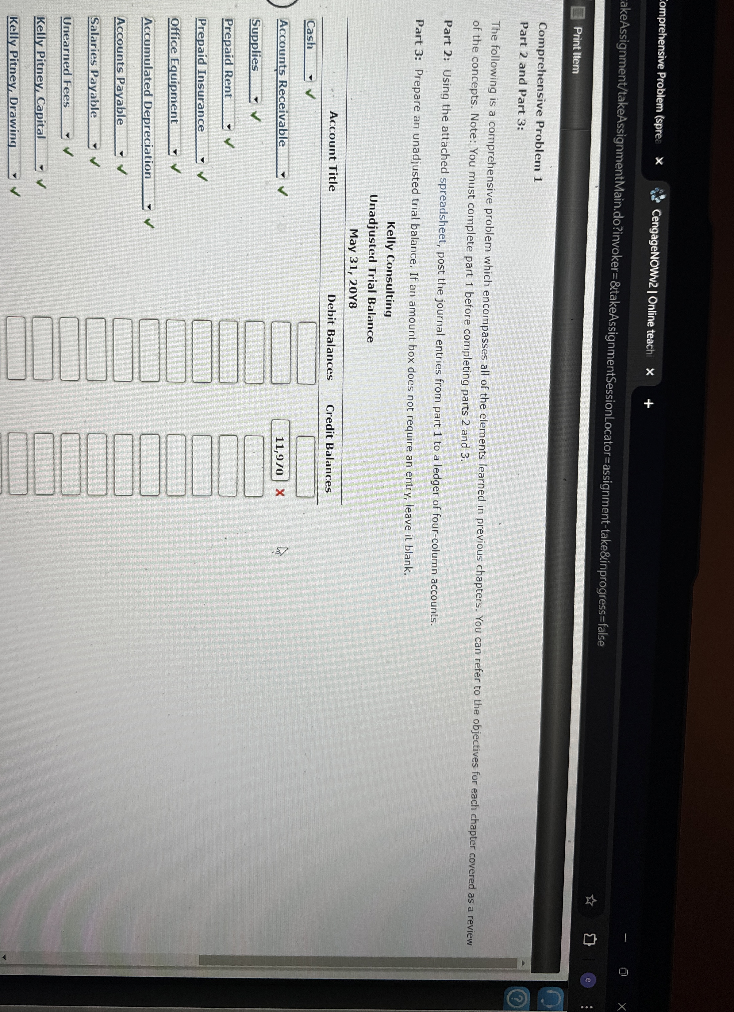 omprehensive Problem ( sprea CengageNOW 2 I