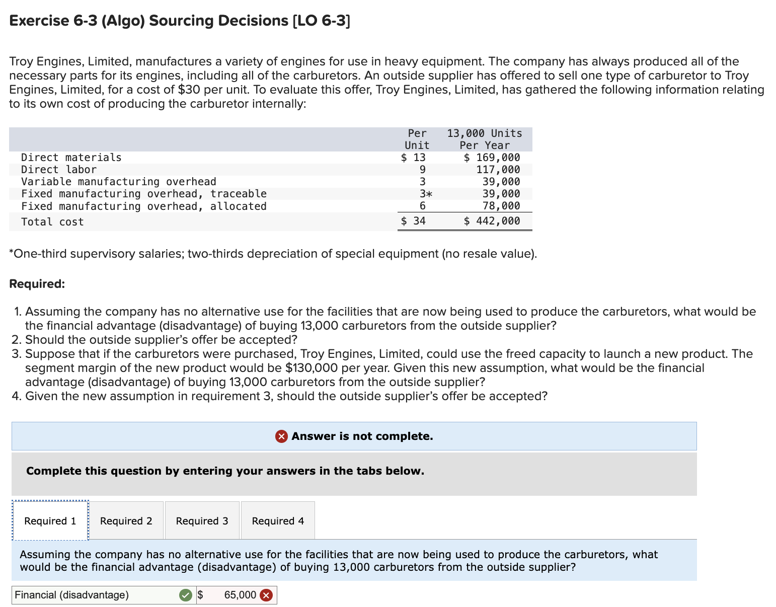 Exercise 6 - 3 ( Algo ) Sourcing Decisions [ LO 6