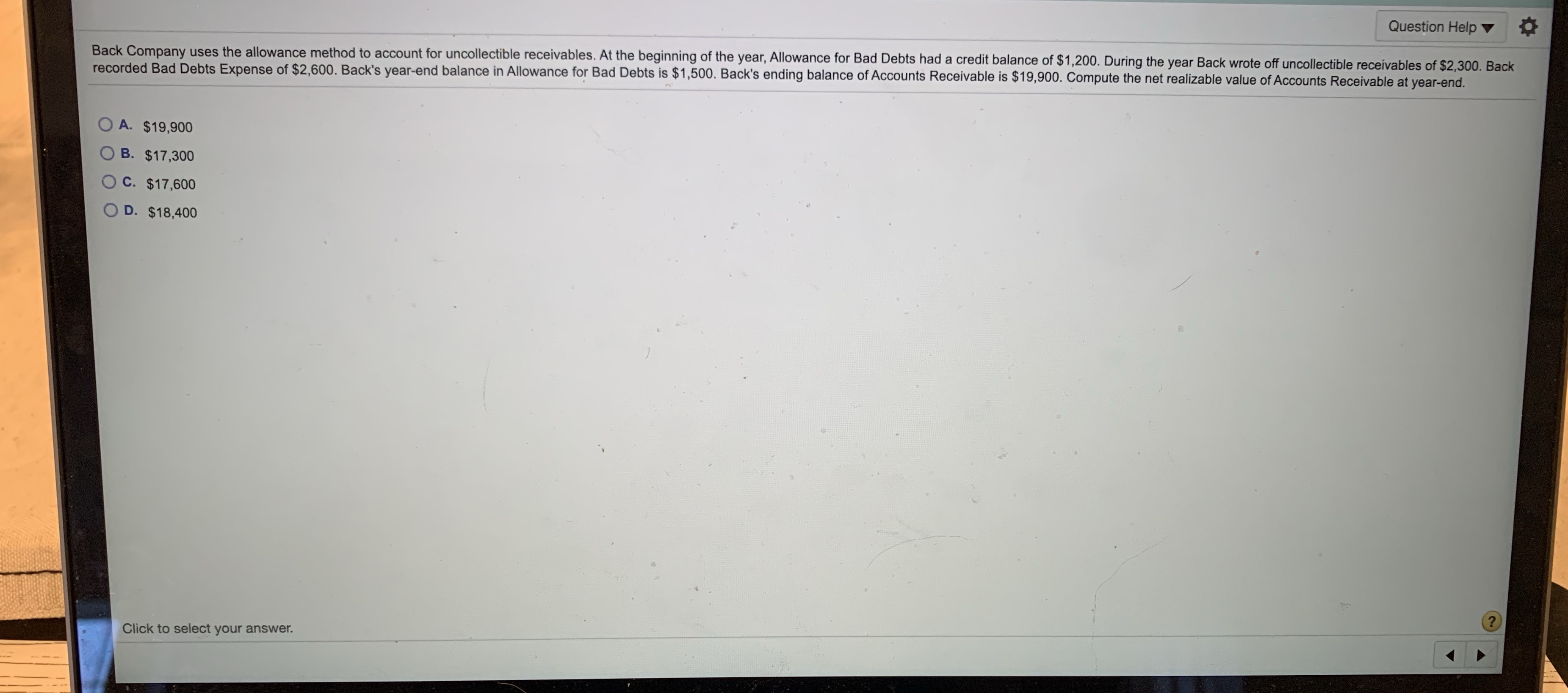 Question Help Back Company uses the allowance