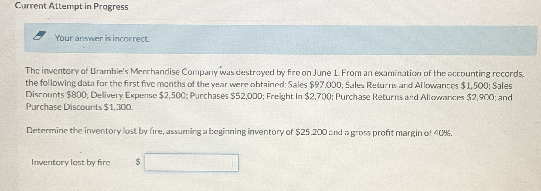 Current Attempt in Progress Your answer is