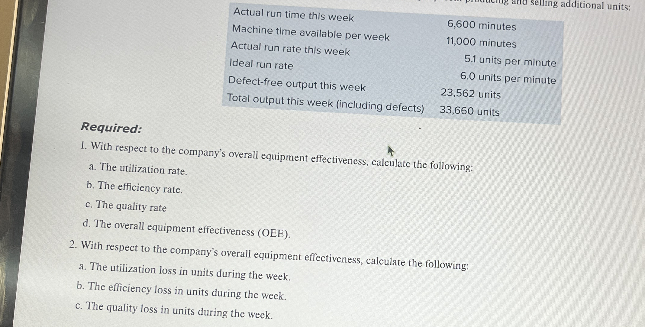 Actual run time this week Machine time available