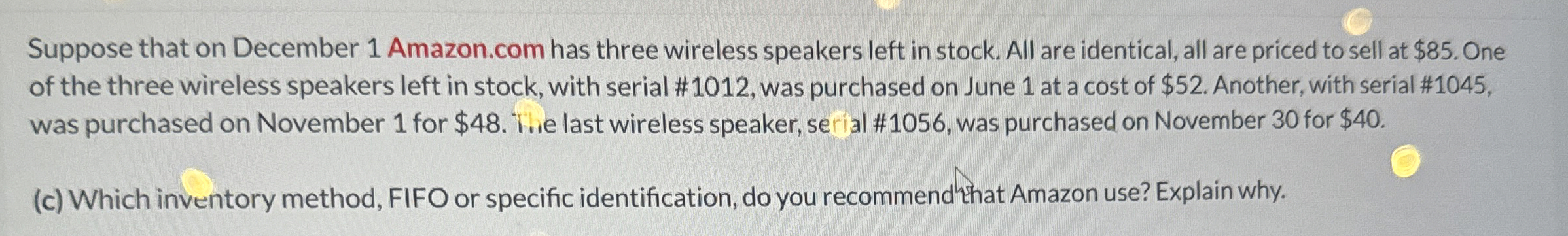 Suppose that on December 1 Amazon.com has three