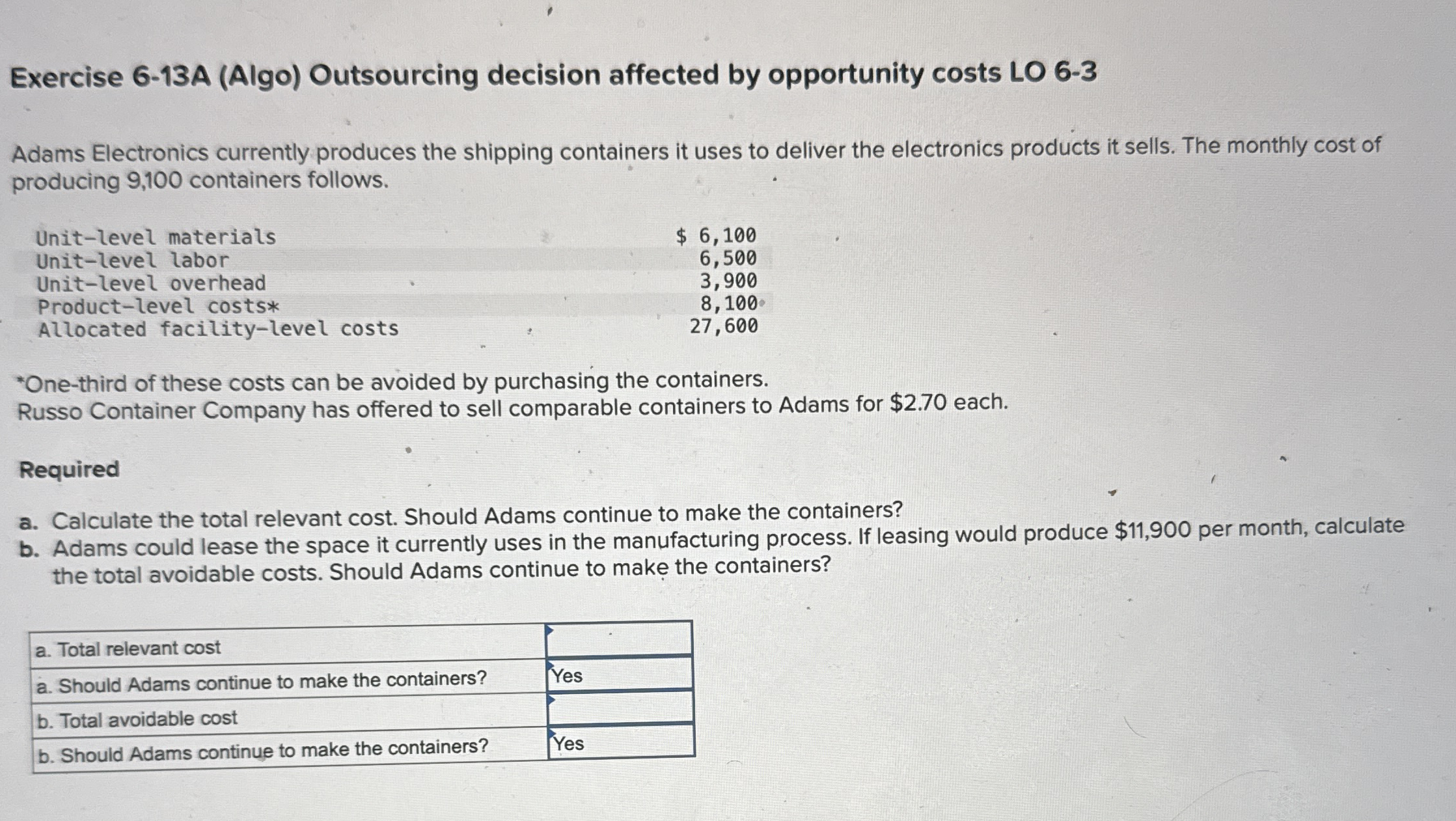 Exercise 6 - 1 3 A ( Algo ) Outsourcing decision