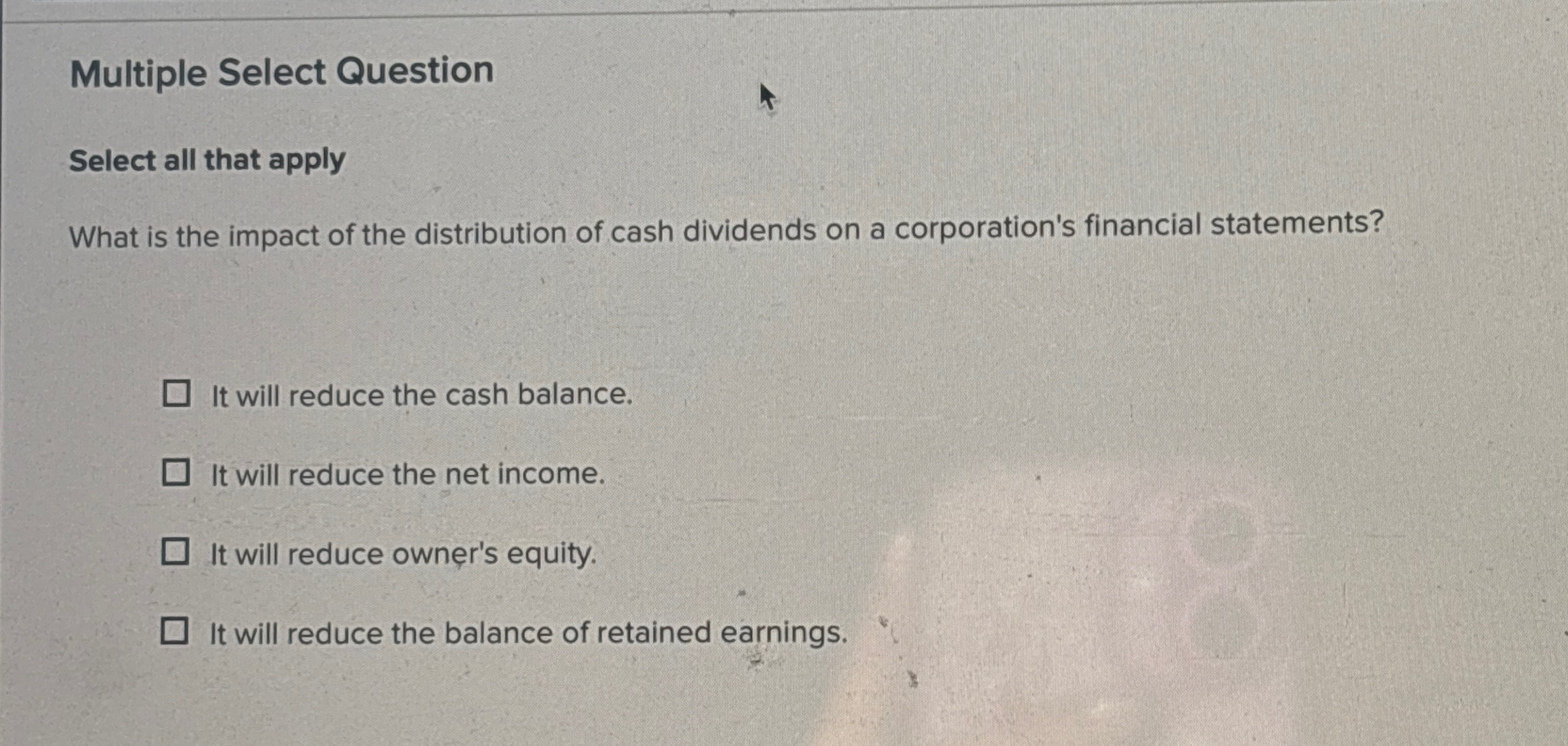 Multiple Select Question Select all that apply