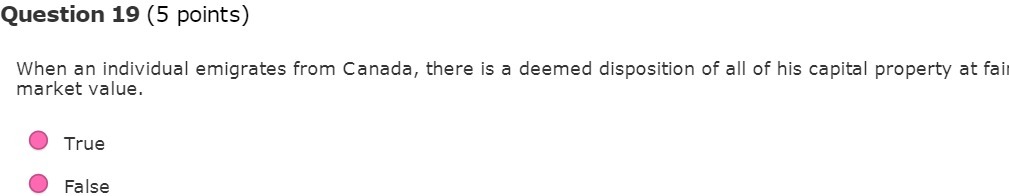 Question 19 (5 points) When an individual