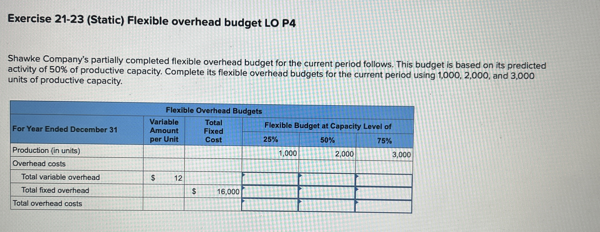 Exercise 2 1 - 2 3 ( Static ) Flexible overhead