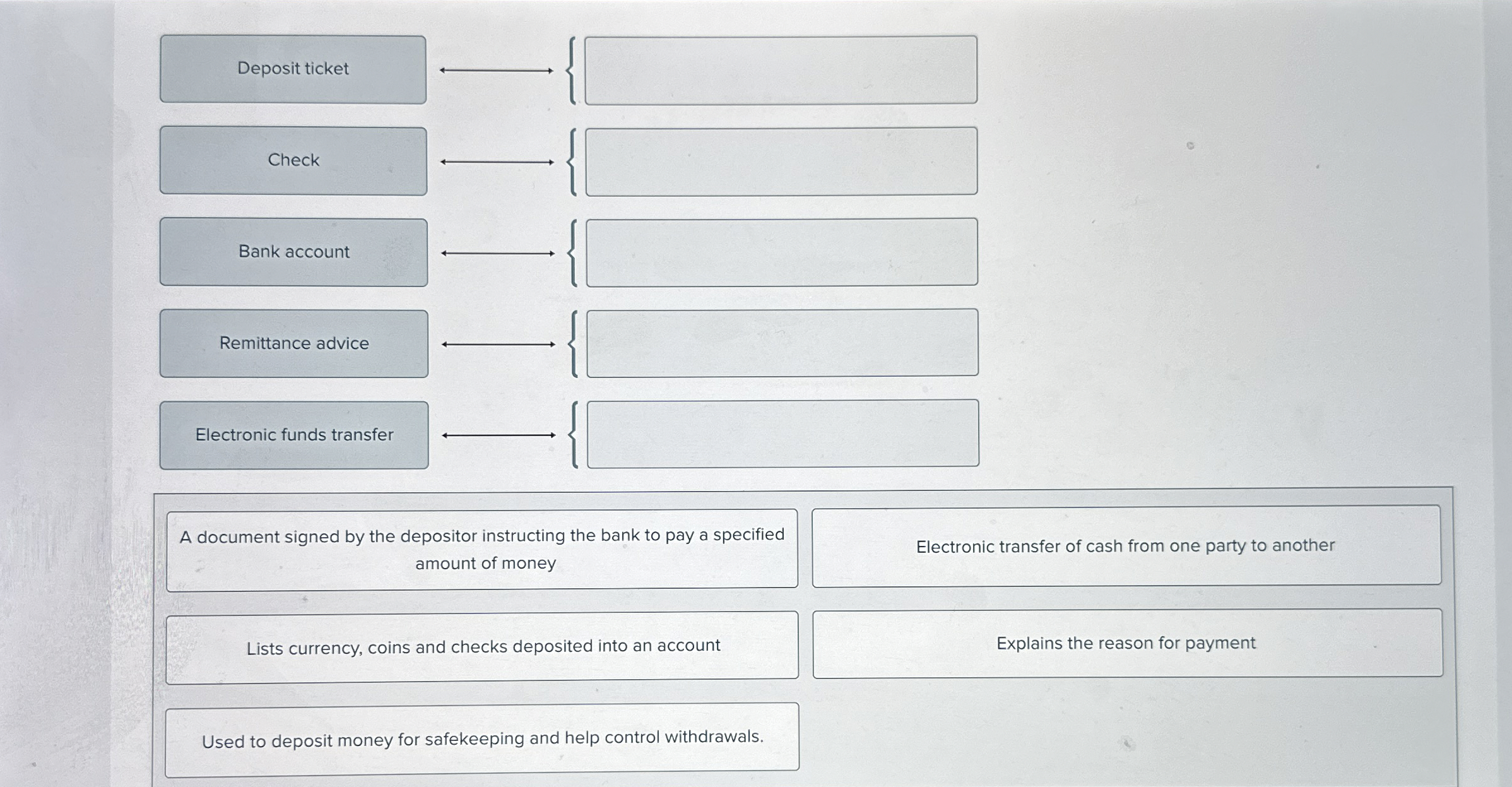 Deposit ticket longleftrightarrow * Remittance