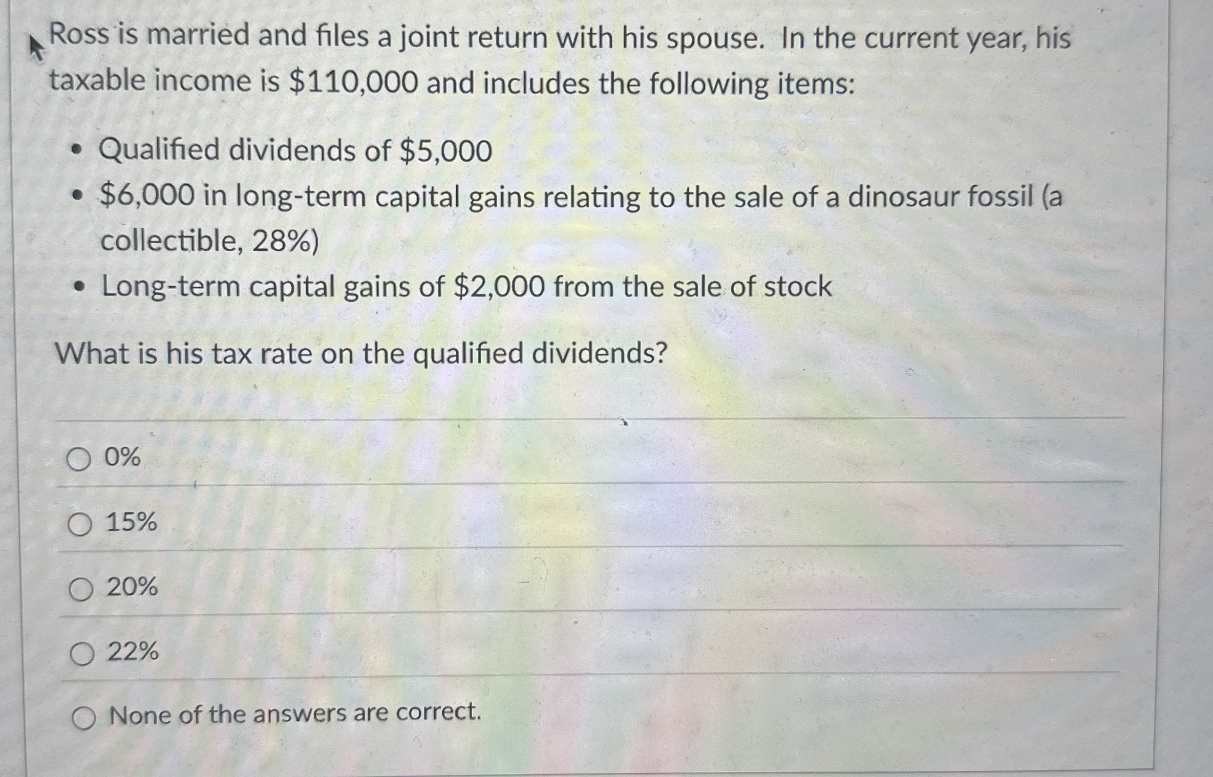 Ross is married and files a joint return with his