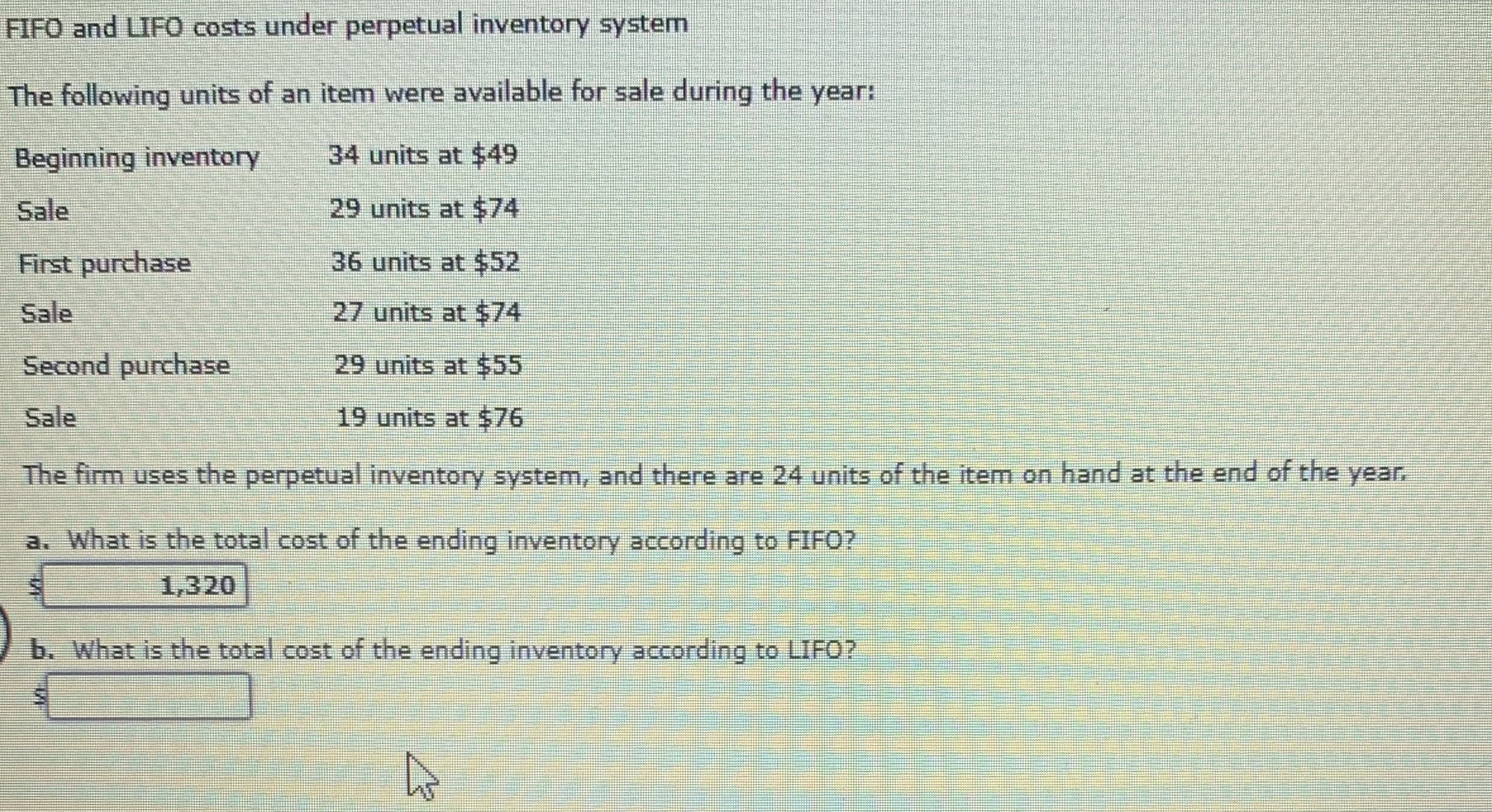 FIFO and LIFO costs under perpetual inventory