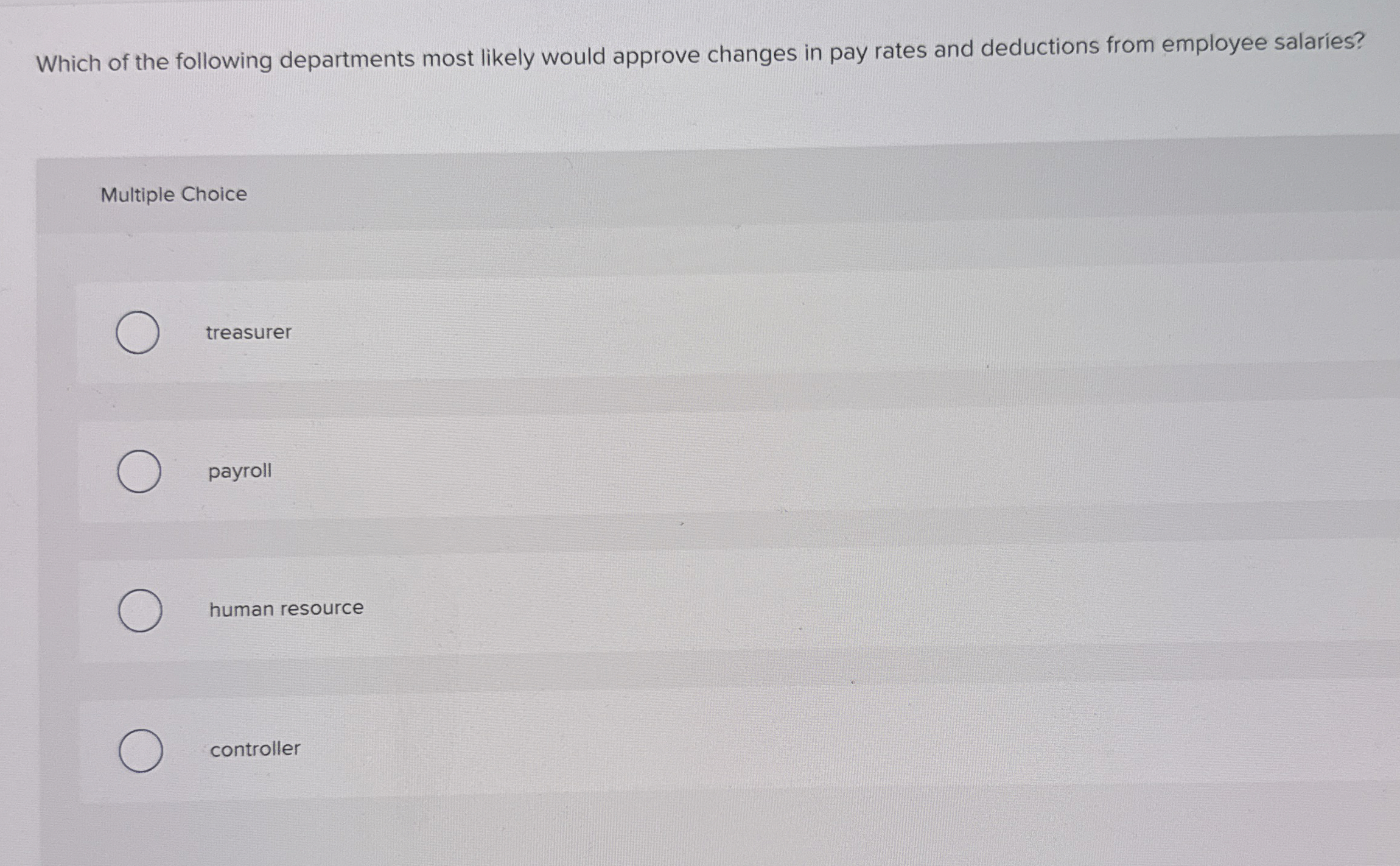 Which of the following departments most likely