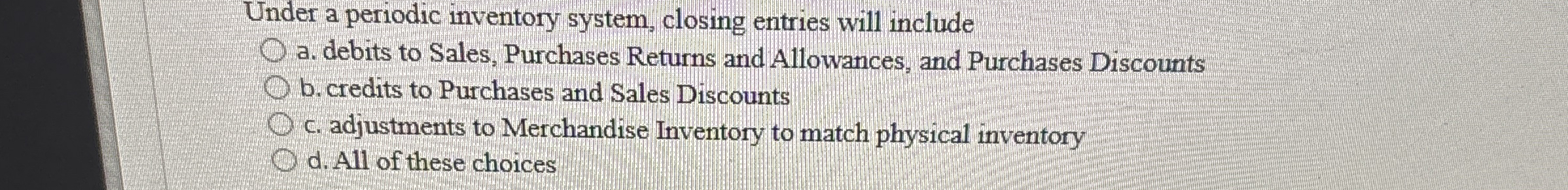 Under a periodic inventory system, closing