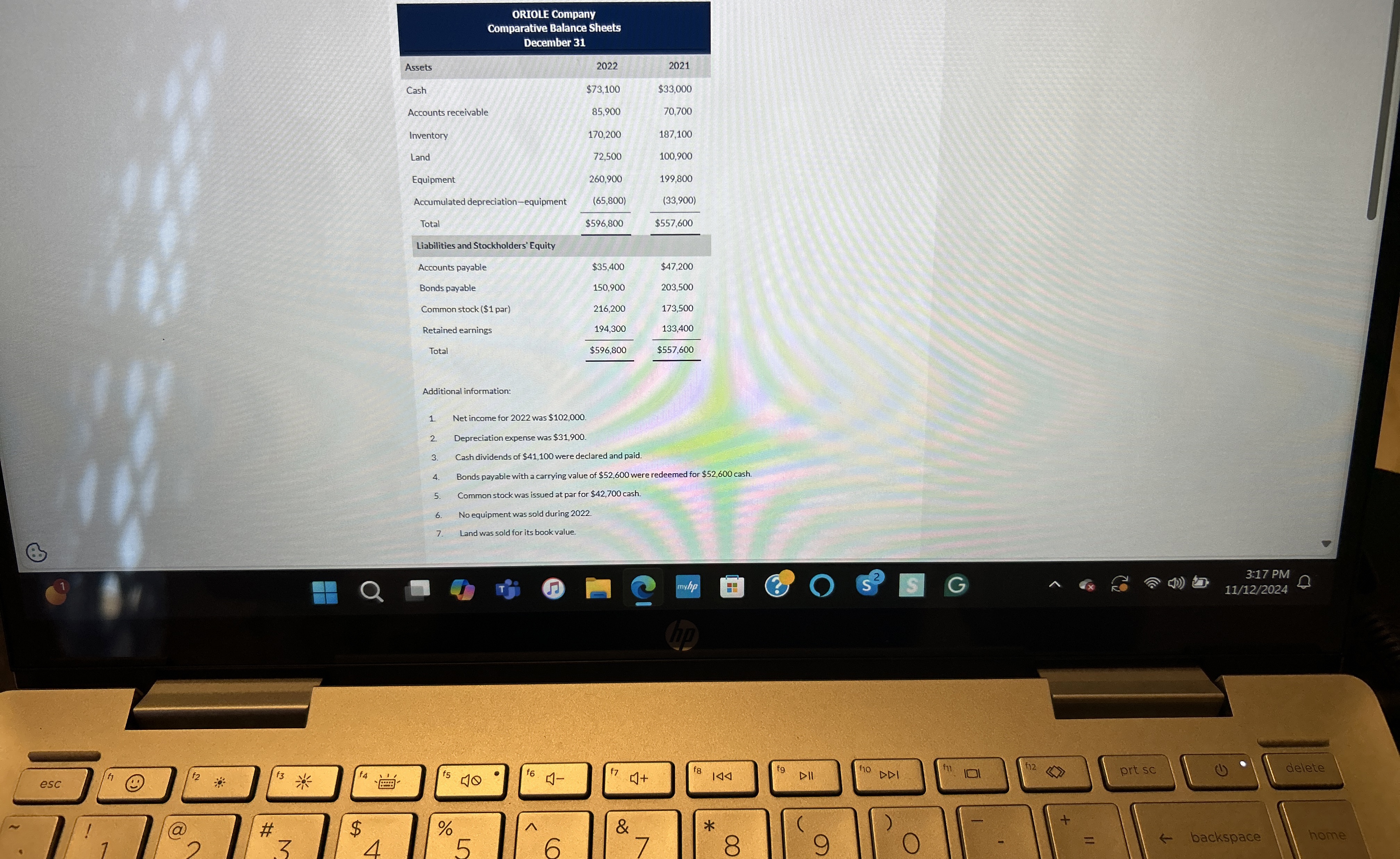\ table [ [ ORIOLE Company Comparative Balance