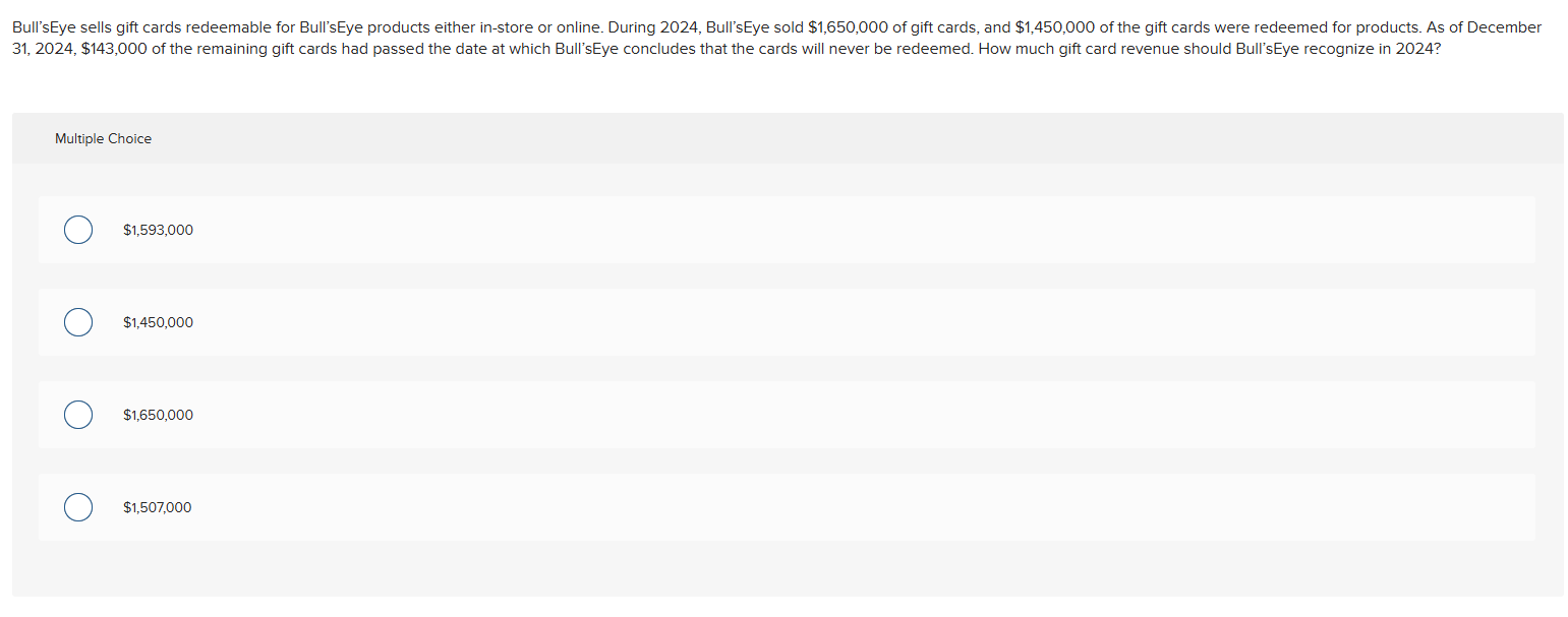 Bull'sEye sells gift cards redeemable for