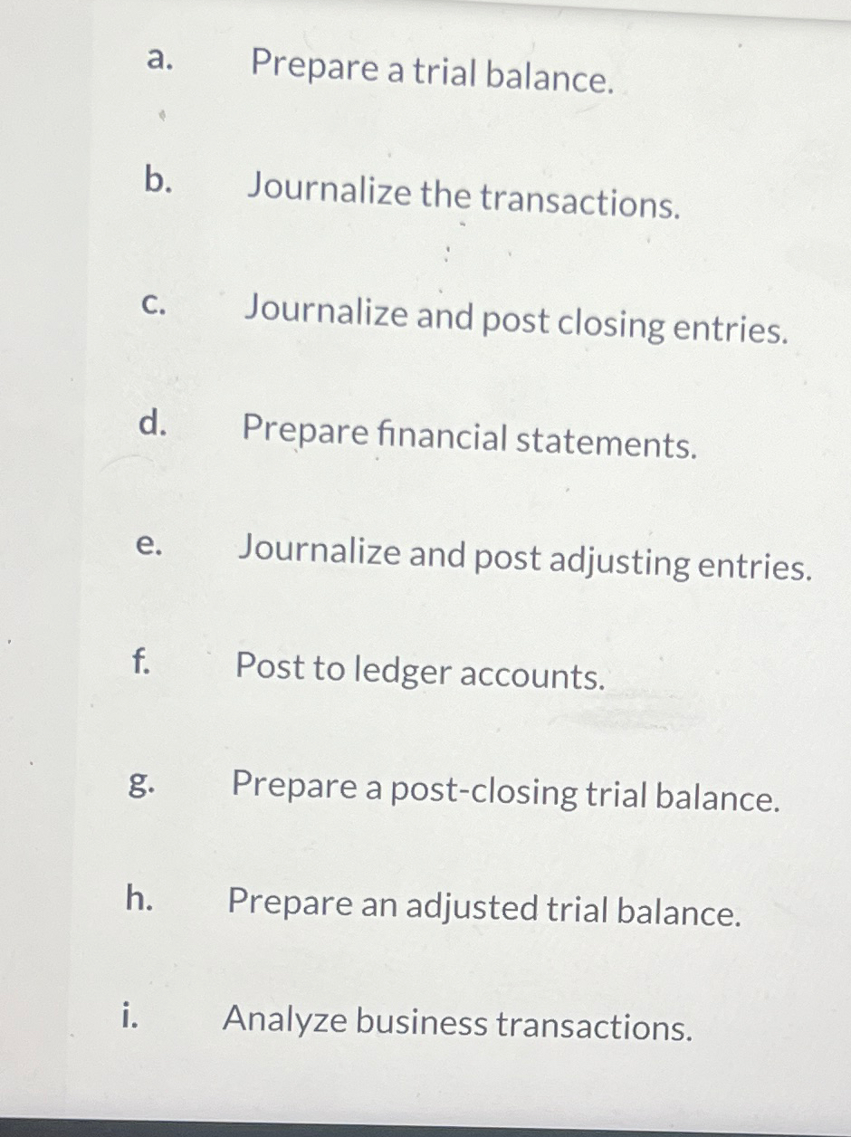 a . Prepare a trial balance. b . Journalize the