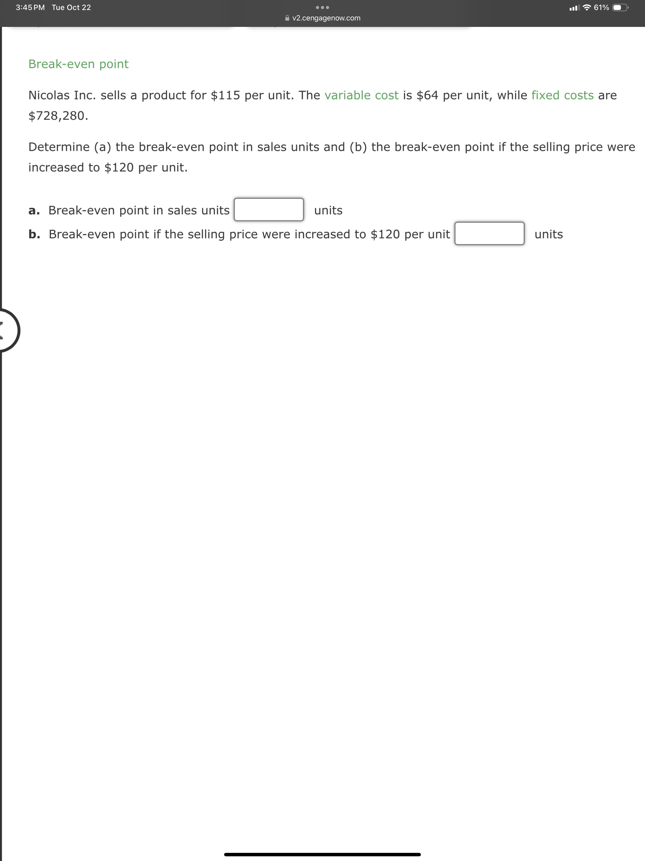 3 : 4 5 PM Tue Oct 2 2 a v 2 . cengagenow.com 6 1