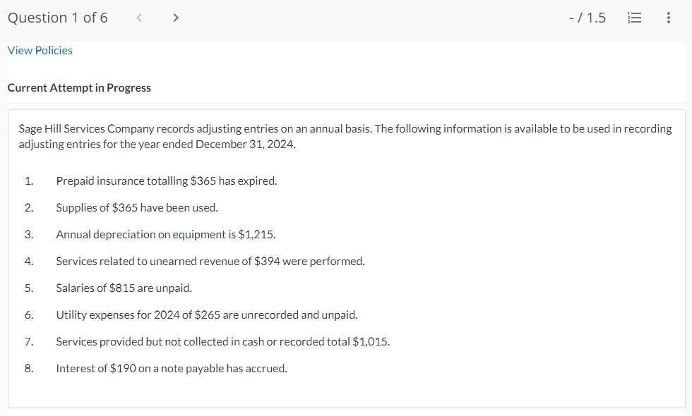 Question 1 of6 > 41.5 E View Policies Current