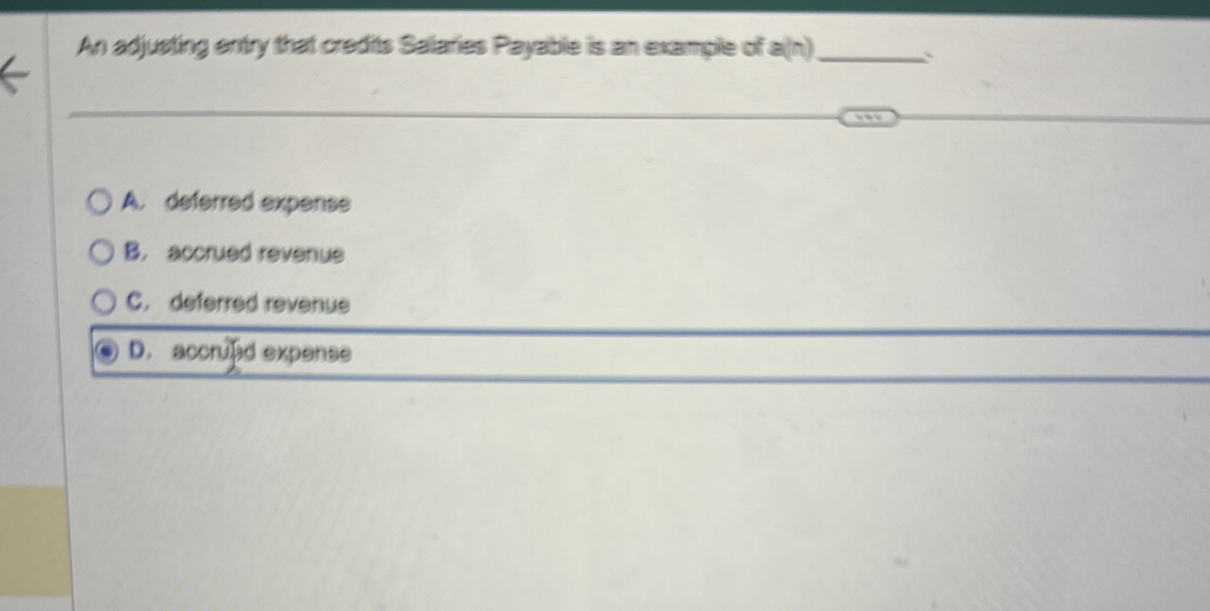 An adjuting entry that credits Salaries Payable