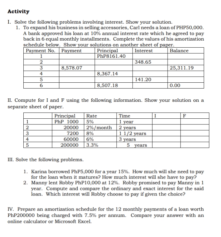 Help tutor hehe. Thanks Activity 1. Solve the