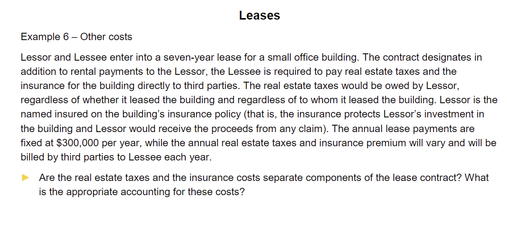 Leases Example 6 - Other costs Lessor and Lessee