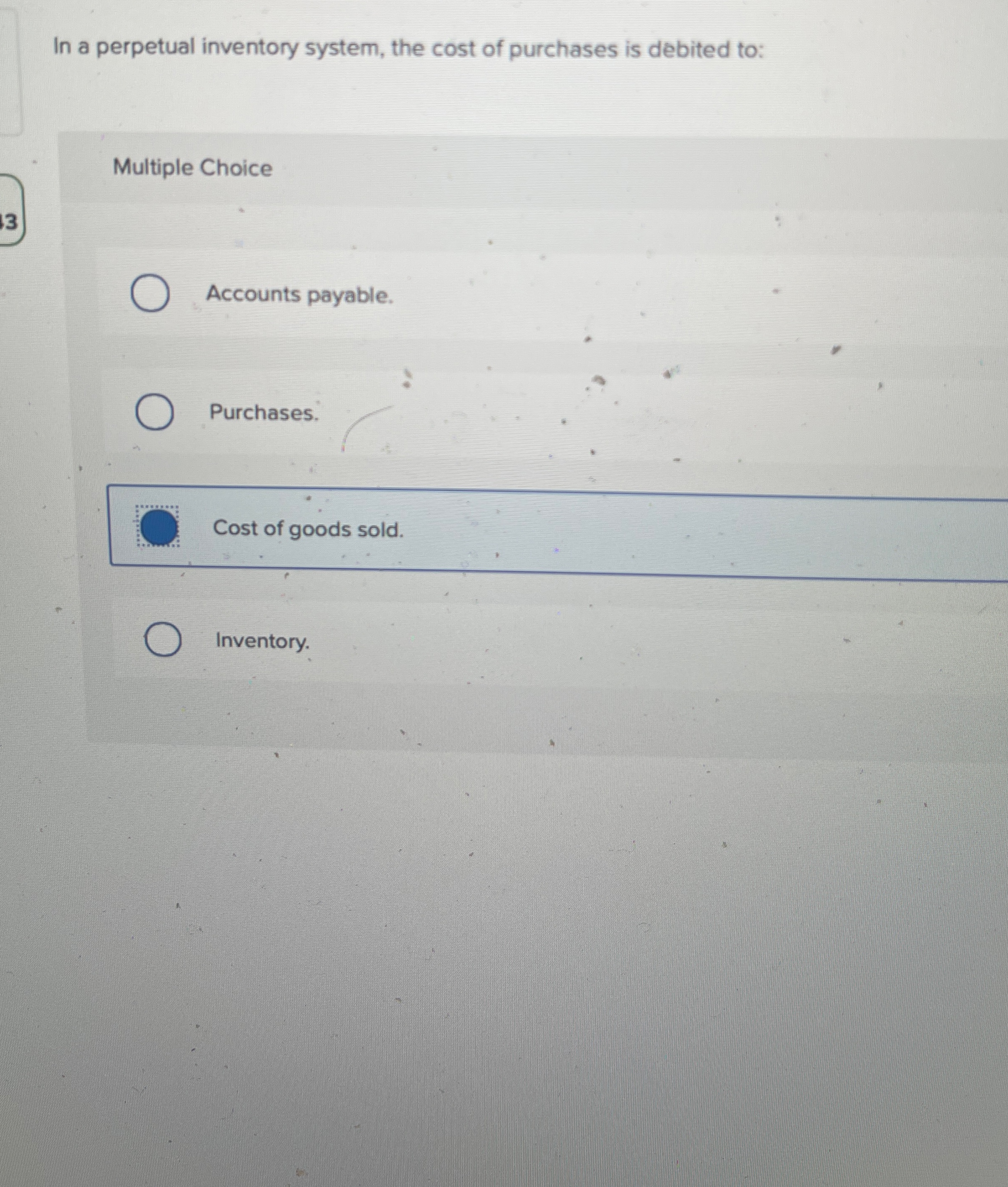 In a perpetual inventory system, the cost of