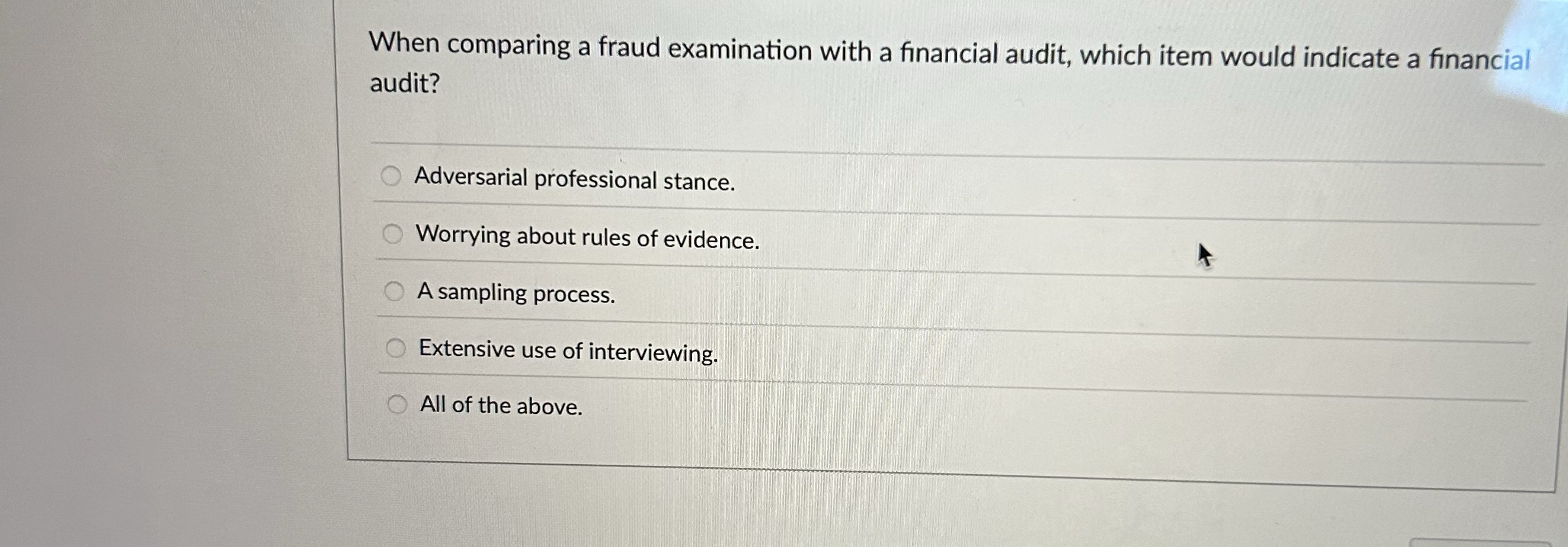When comparing a fraud examination with a