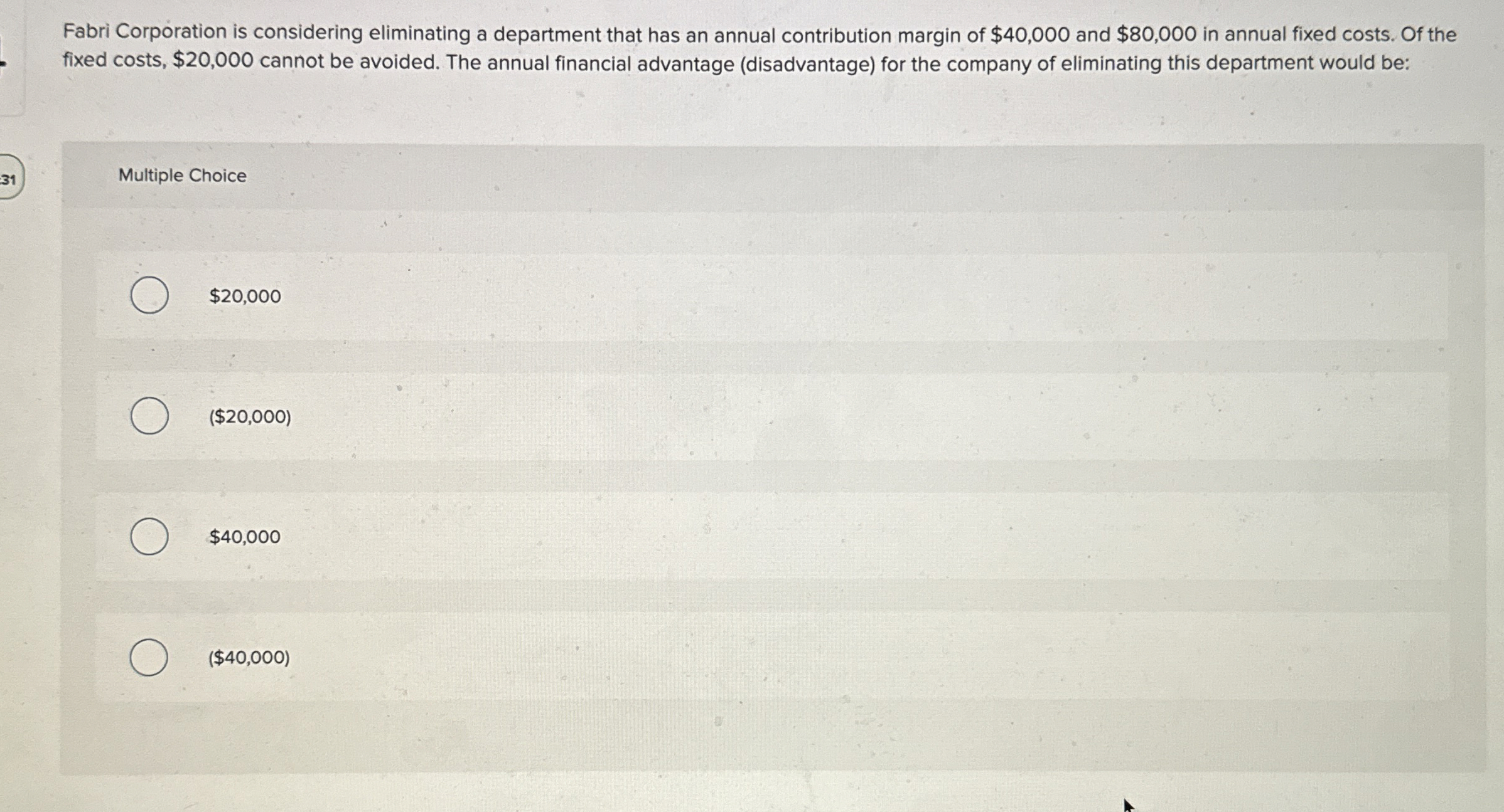 Fabri Corporation is considering eliminating a