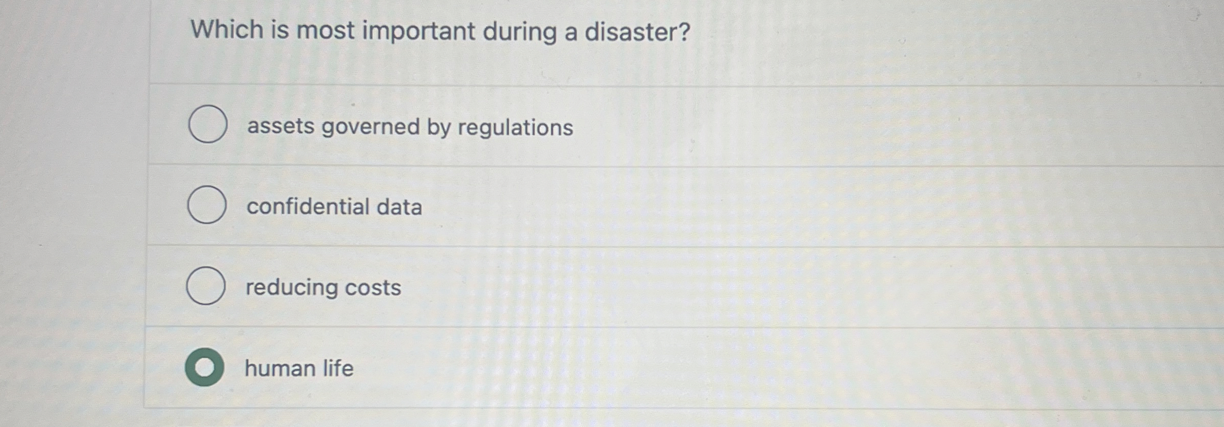 Which is most important during a disaster? assets