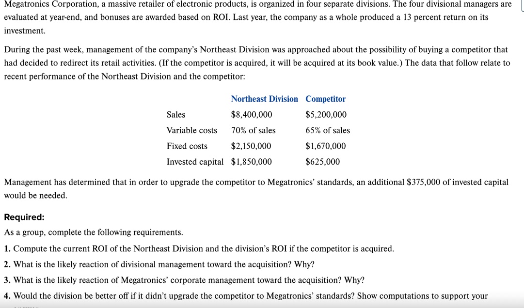 Megatronics Corporation, a massive retailer of