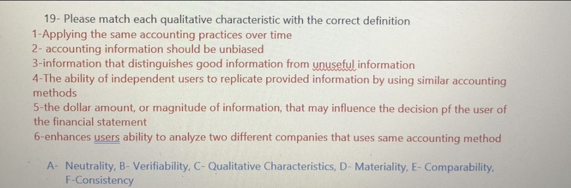 19- Please match each qualitative characteristic