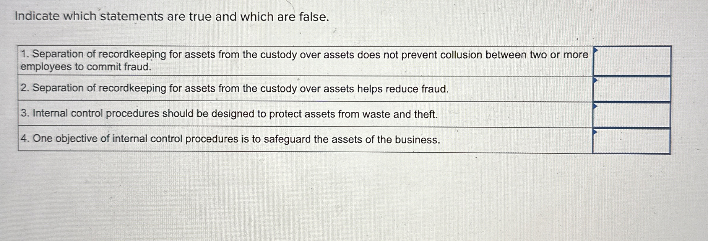 Indicate which statements are true and which are