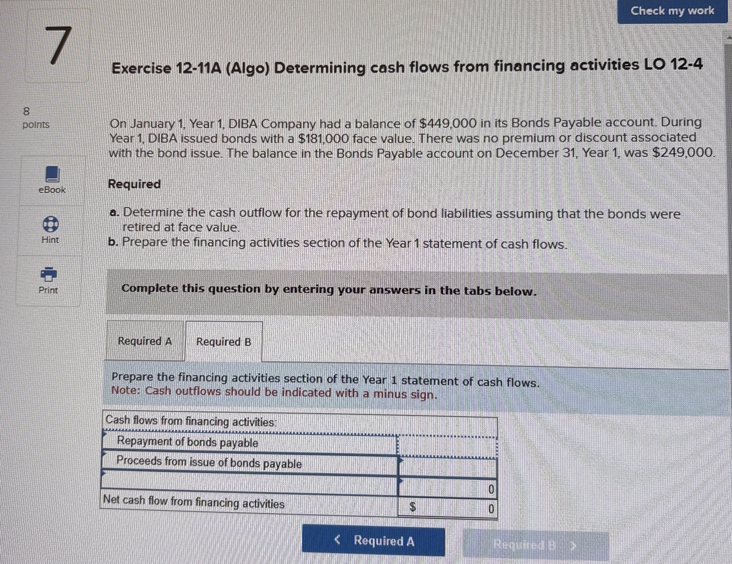 Exercise 1 2 - 1 1 A ( Algo ) Determining cash
