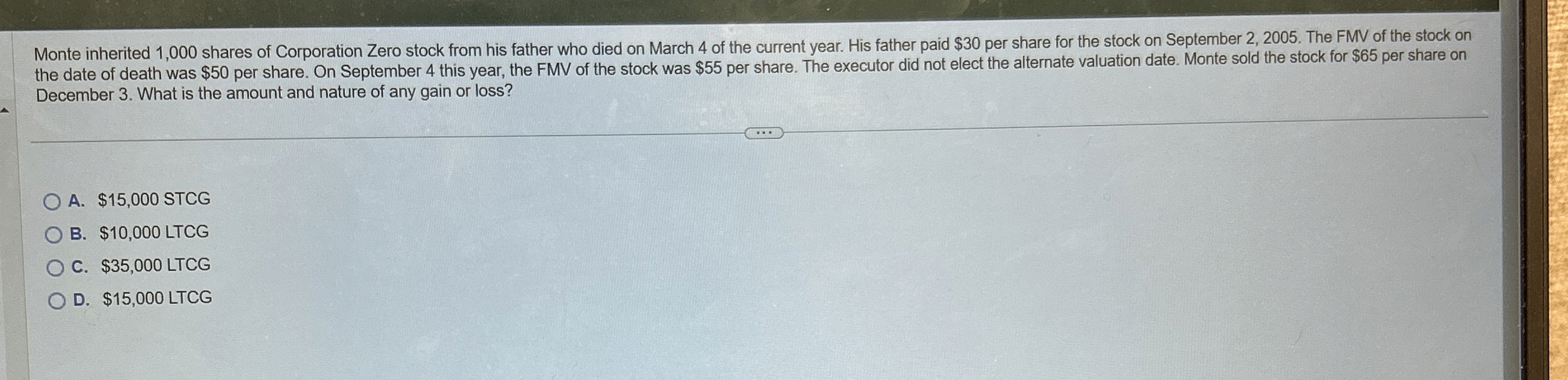 Monte inherited 1 , 0 0 0 shares of Corporation