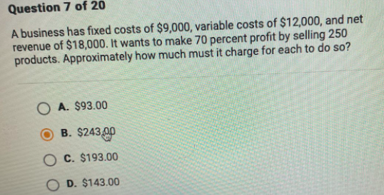 Question 3 of 20 CVP analysis makes the