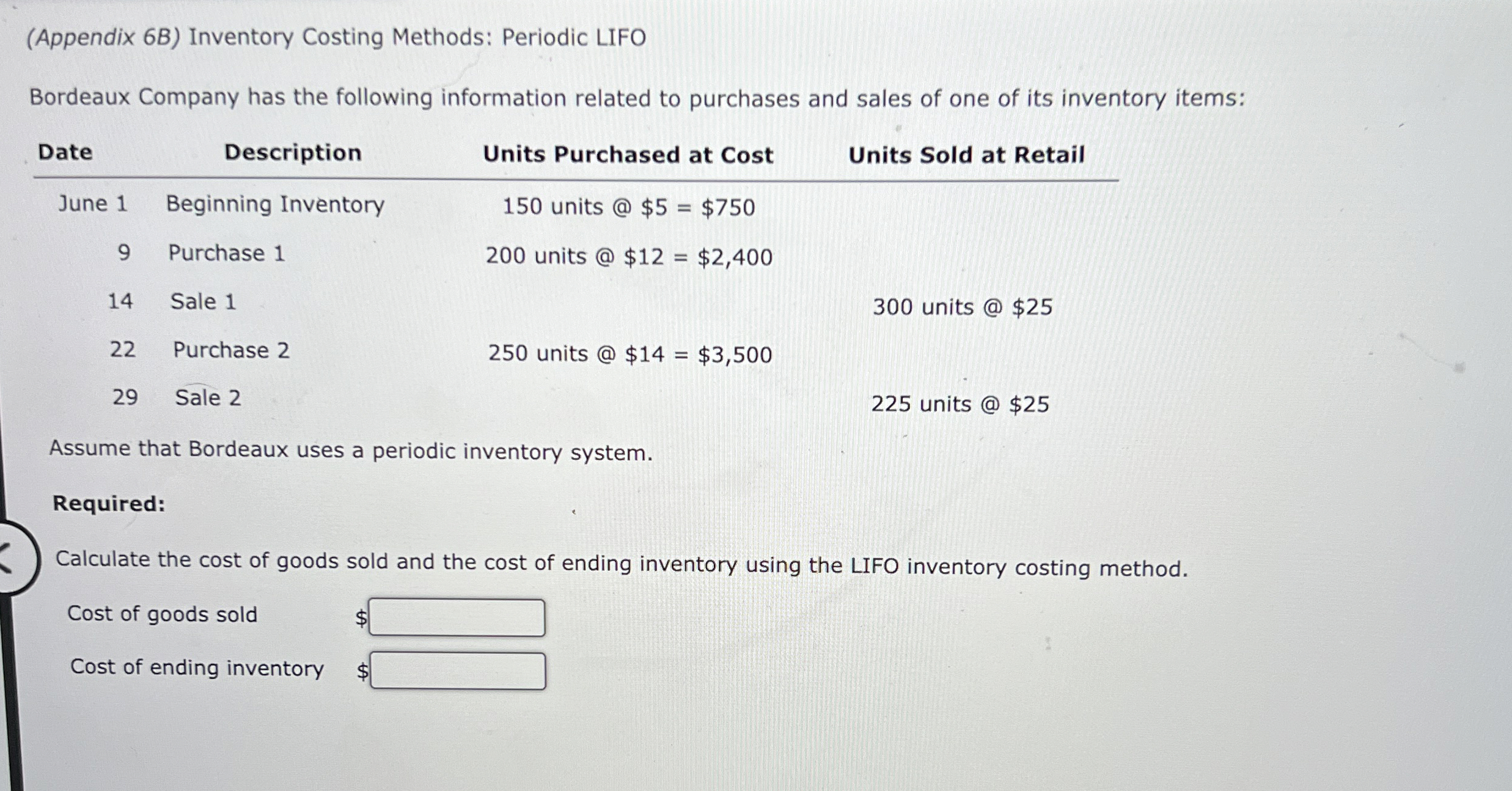 ( Appendix 6 B ) Inventory Costing Methods: