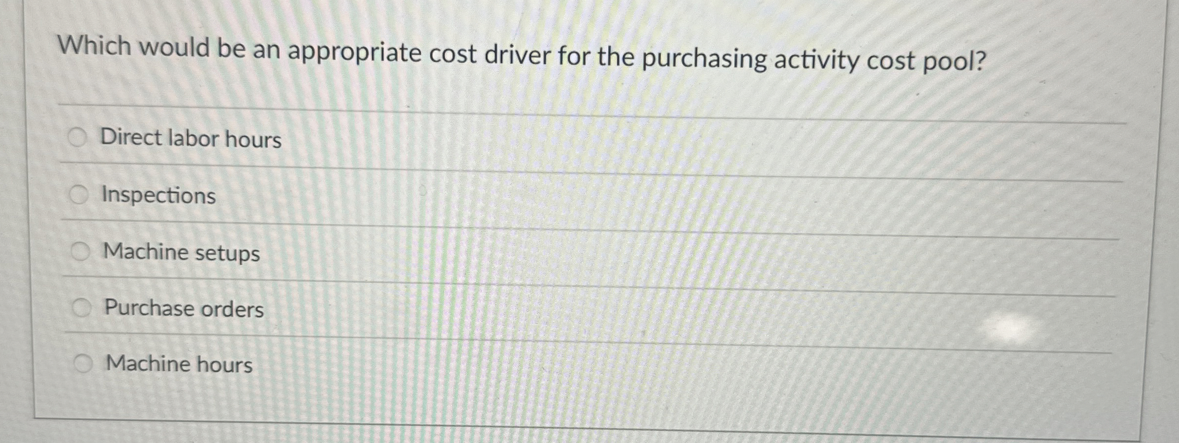 Which would be an appropriate cost driver for the