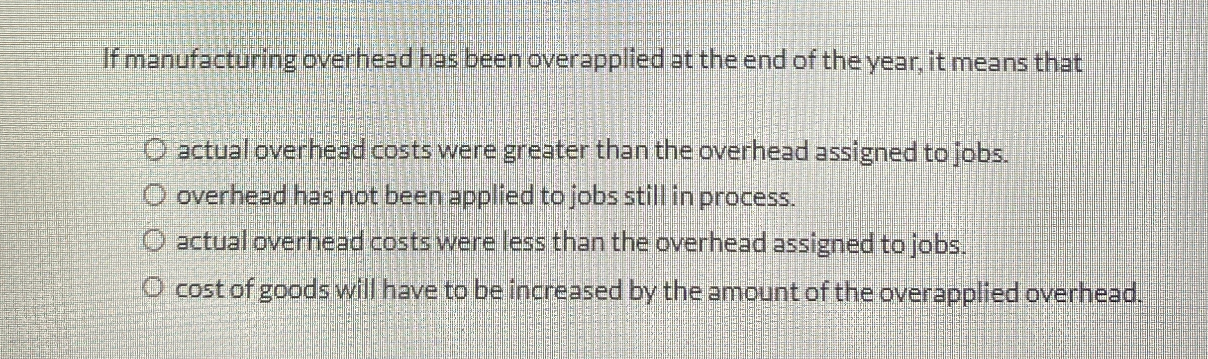 If manufacturing overhead has been overapplied at