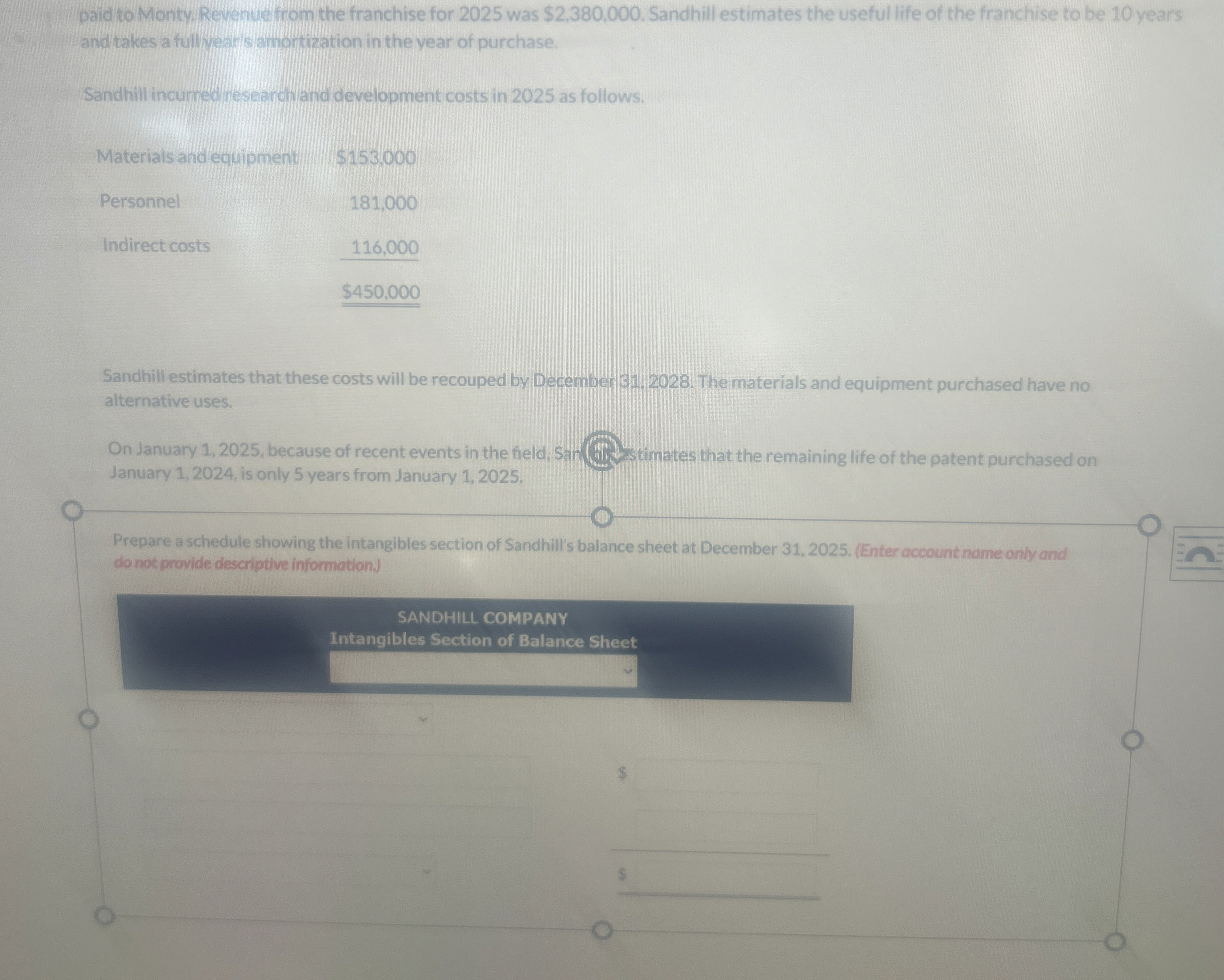 paid to Monty. Revenue from the franchise for 2 0