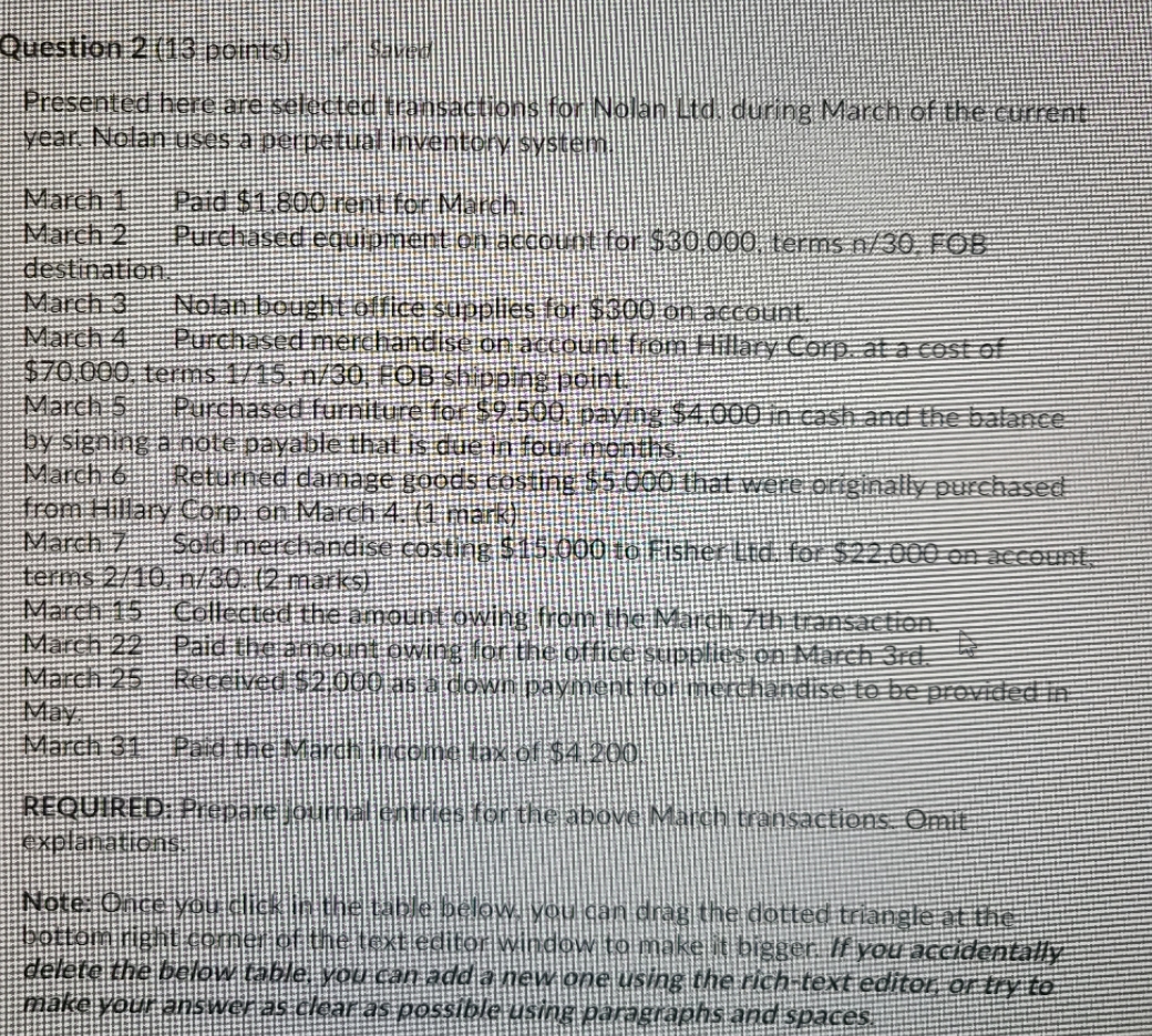 assistance please q2 Question 2 (13 points
