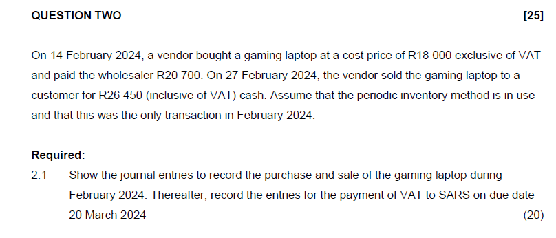 QUESTION TWO On 1 4 February 2 0 2 4 , a vendor