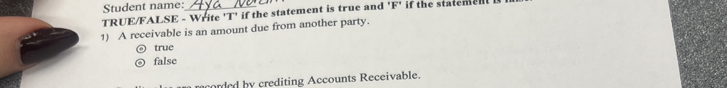 Student name: q , TRUE / FALSE - Write ' T ' if