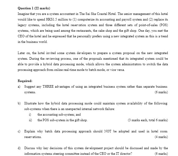 Question 1 (21 marks) Imagine that you are a