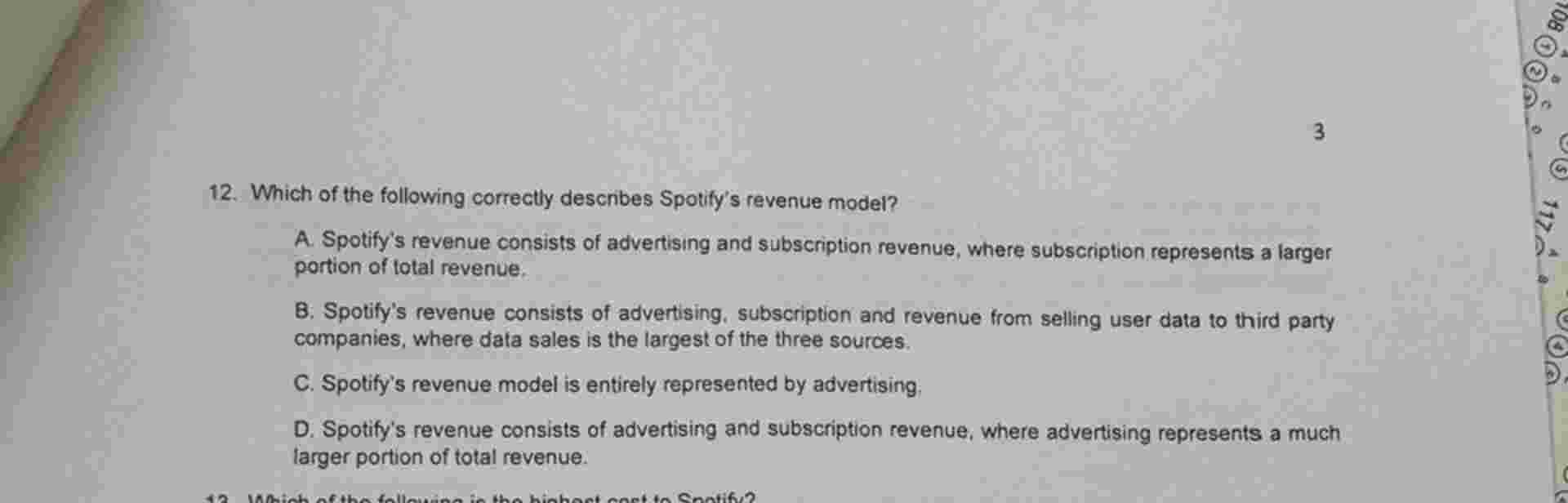 1 2 . Which of the following correctly describes