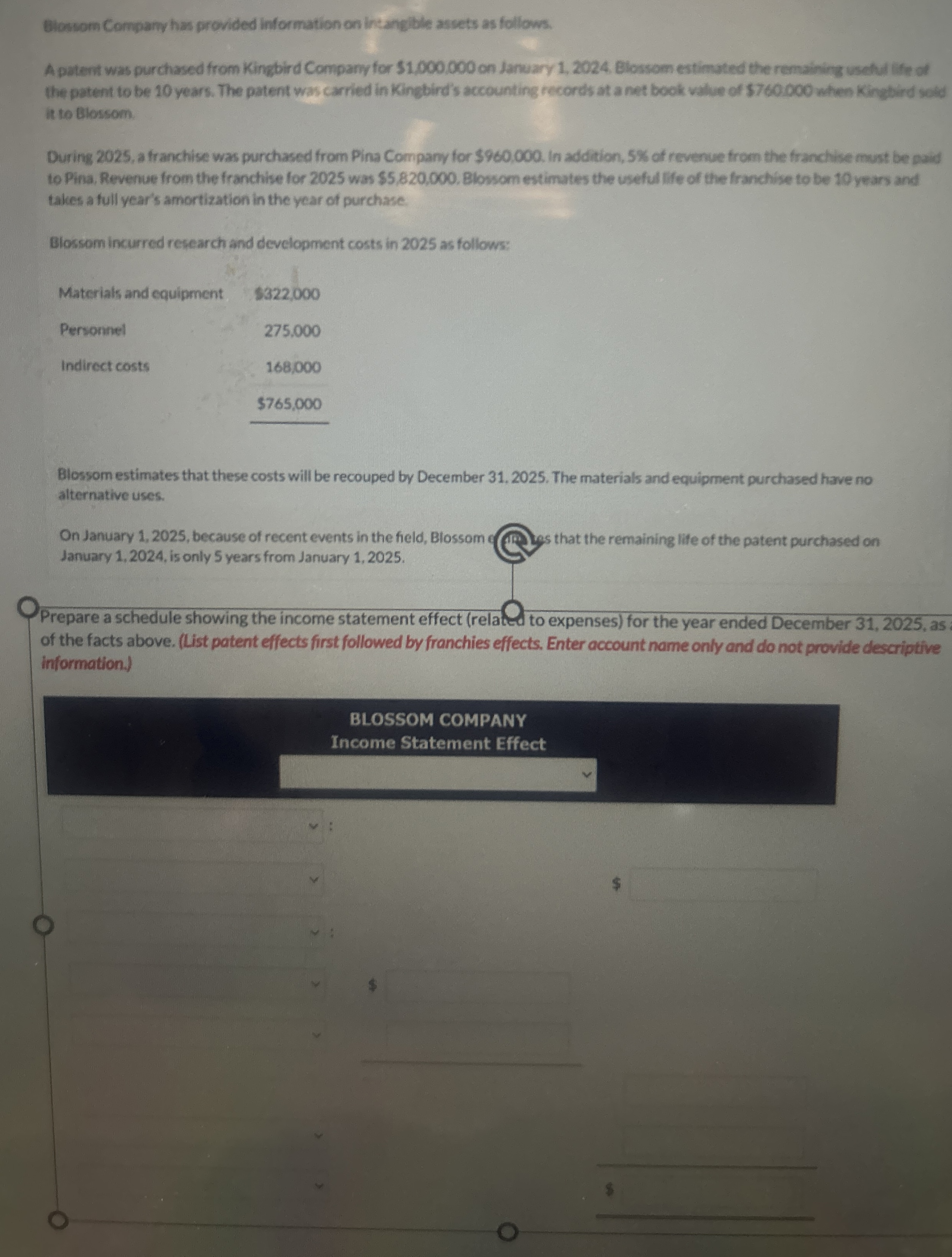 Please fill out and label the entire income